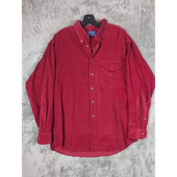 Pendleton Corduroy Shirt Men's LG Red Button Up Long Sleeves Front Pocket - Picture 1 of 5